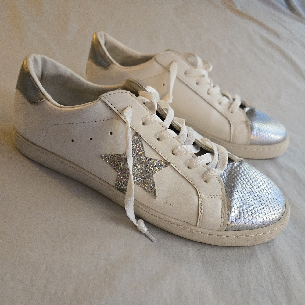 Vintage Havana Bianca White Glitter Silver Star Sneakers